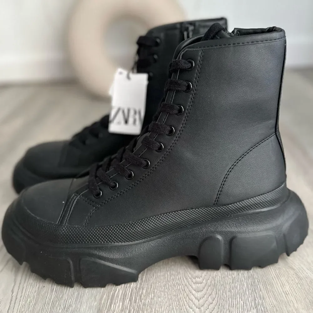 Zara Threaded High-Top Sneakers Boots New